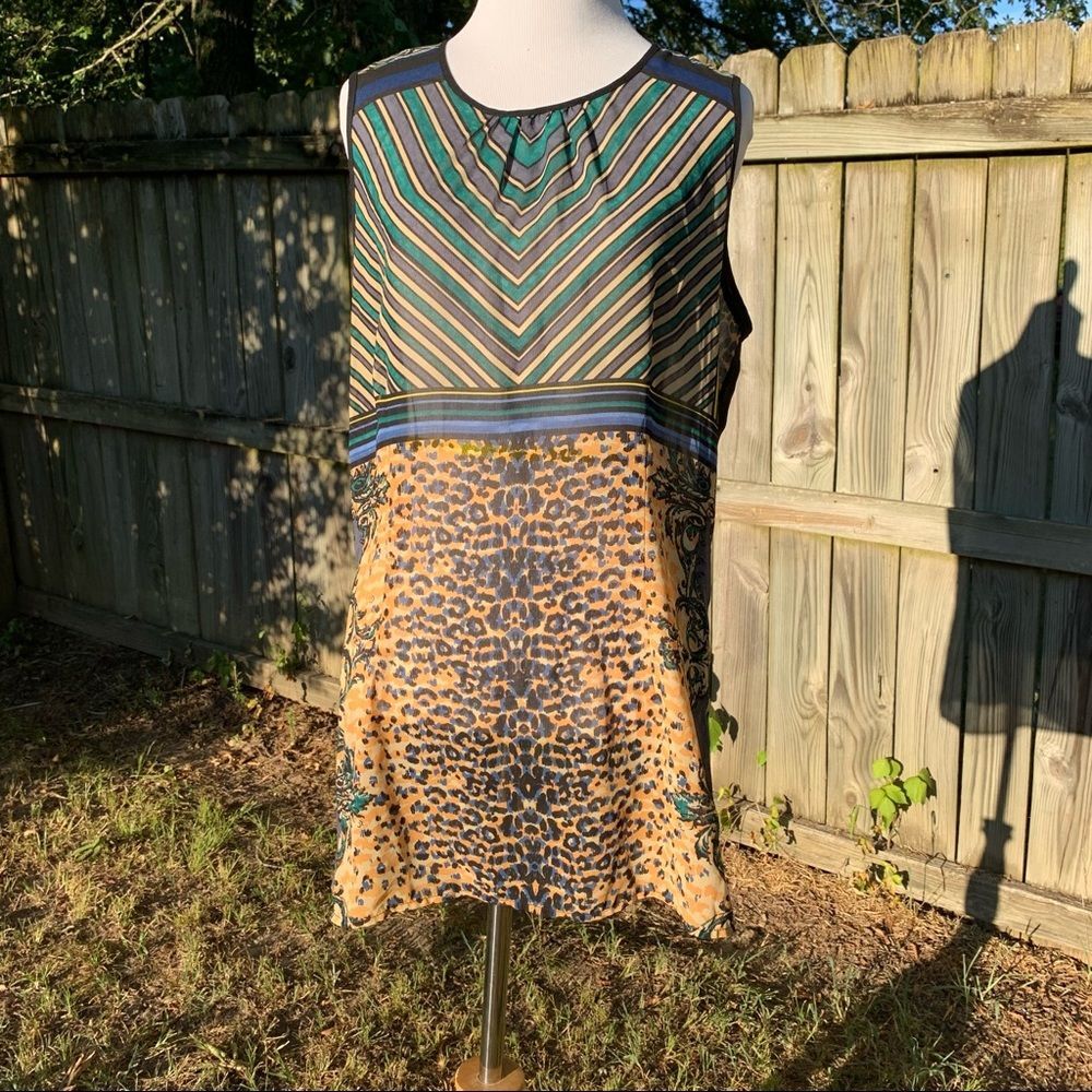 Cabi Sheer Medium Sleeveless Colorblock Patterned Blouse Leopard Animal Print